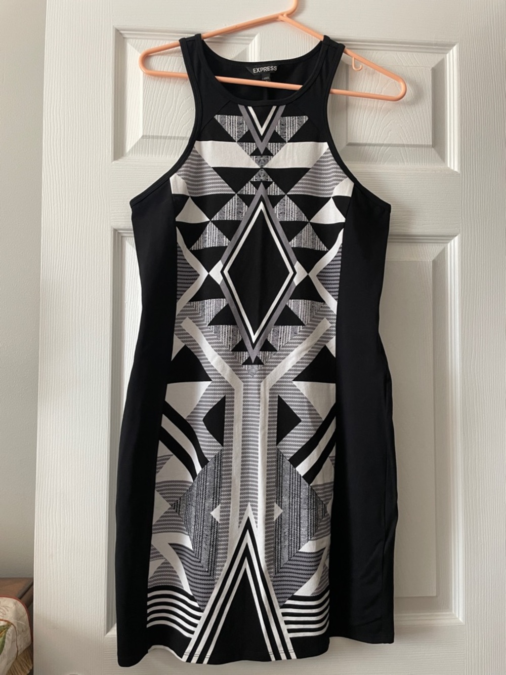 Express Black & White Geometric Racerback Mini Dress